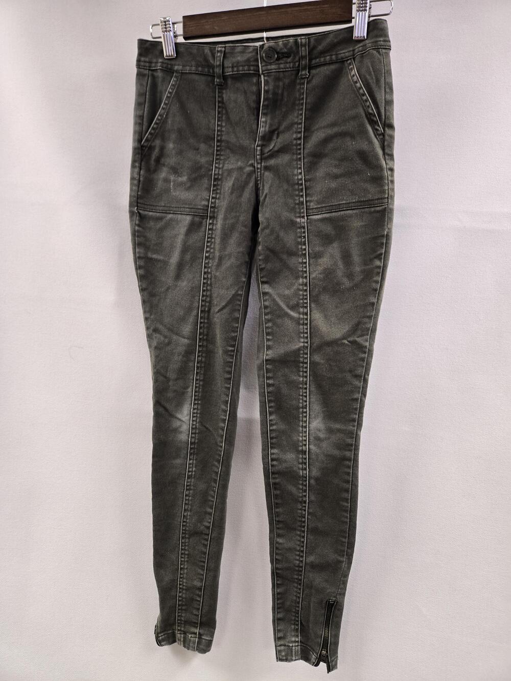 A New Day Pants Womens 2 Olive Green Stretch Ankle Zip Skinny Casual RN17730